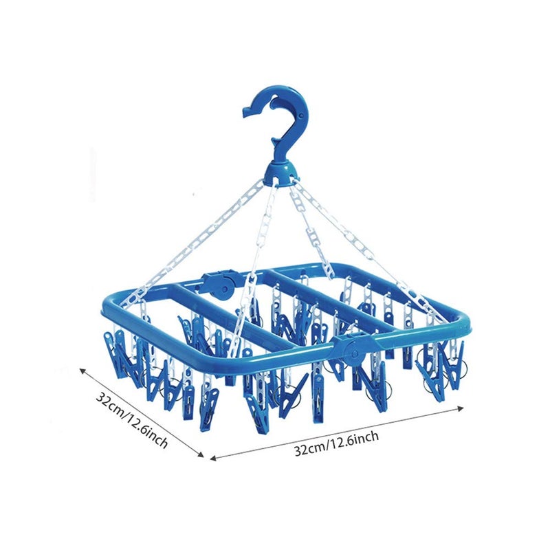Groupcow Clip and Drip Hanger Clothes Hanger Drying Rack 32 Clips (Blue) - Image 2